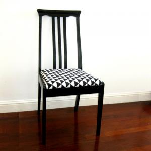 Reclaimed  80s chair upcycled in black and white fabric