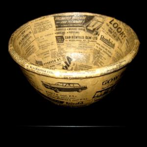 Retro decoupage bowl dressed in a vintage Glasgow Herald Newspaper from the 60s